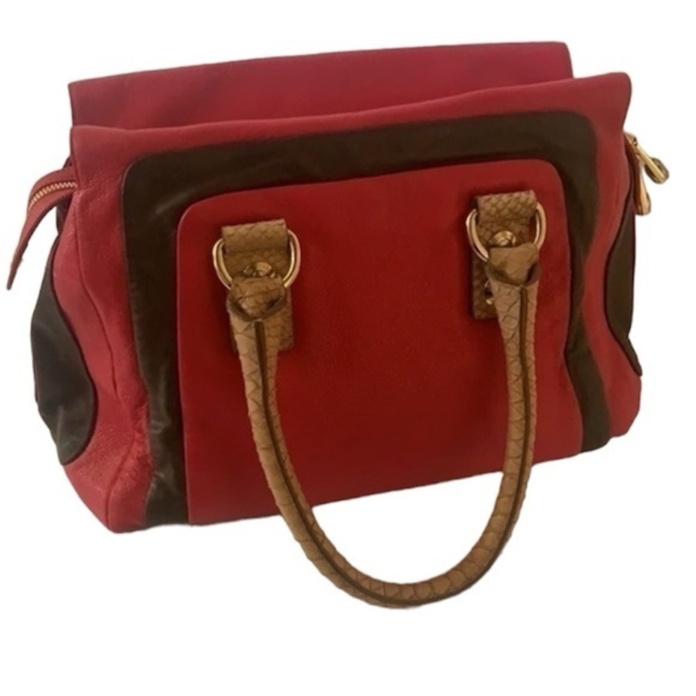 Henri Bendel vintage raspberry pink with brown and tan accents handbag purse